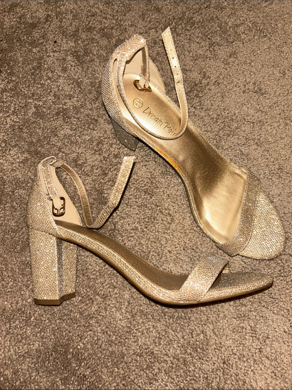 Dream Pairs Champagne Gold Glitter Block Heels